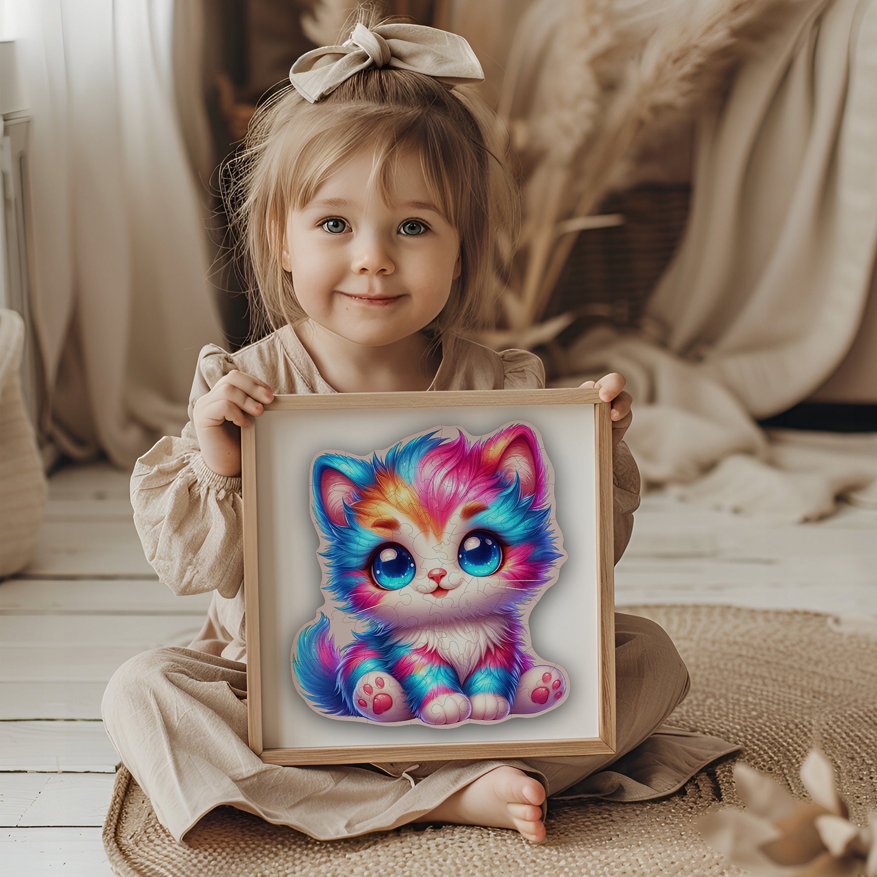 Puzzle drewniane 59 el. Kotek dla dzieci i dorosłych prezent 6+ Układanka