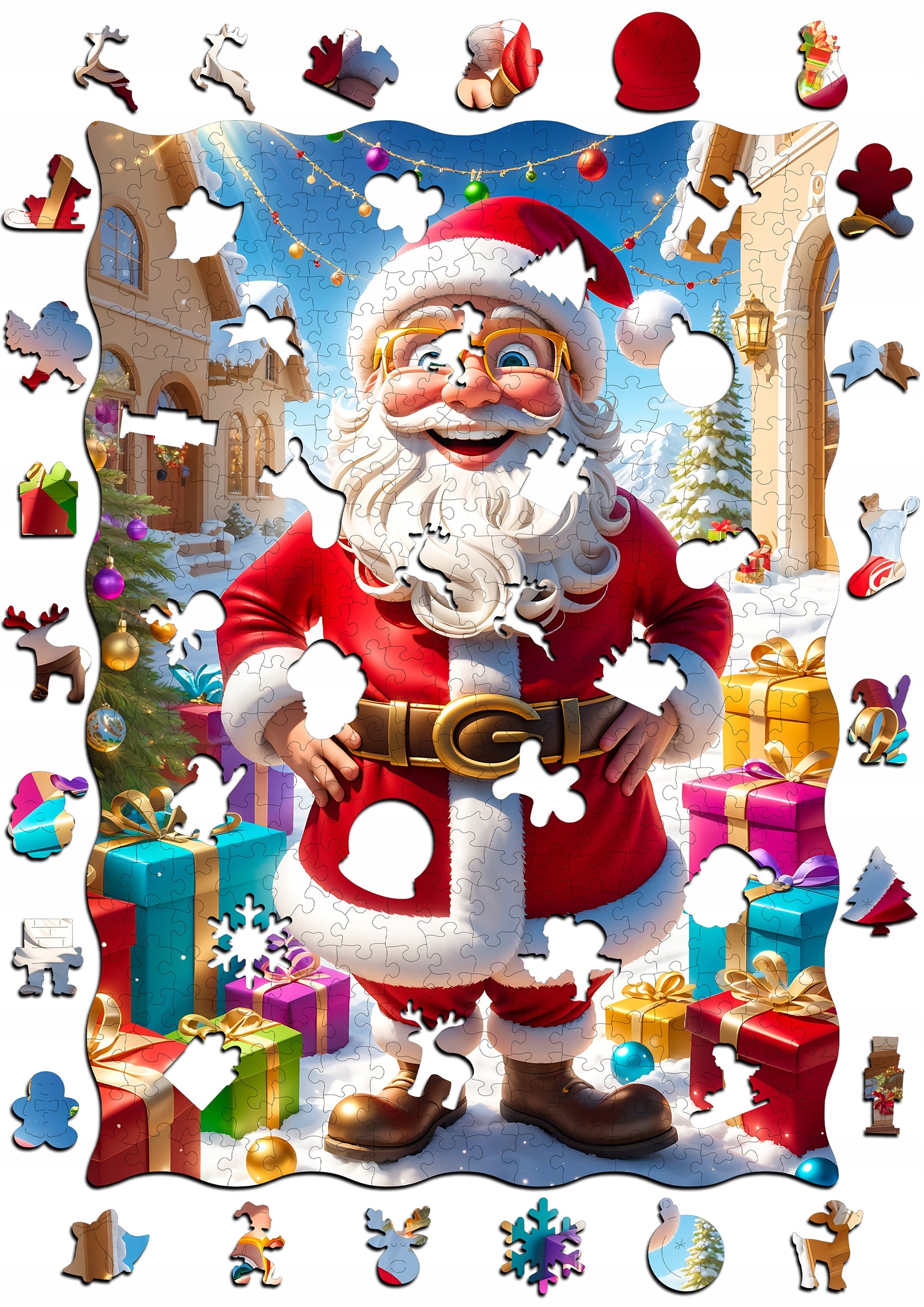 Puzzle Drewniane Świąteczne Mikołaj 385 El. Puzzled - Laserowe Prezent 8+!