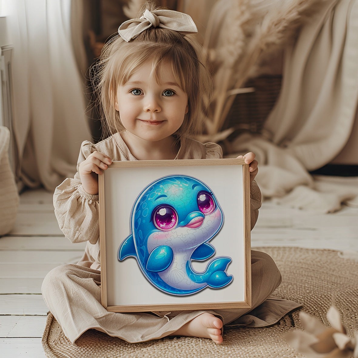 Puzzle Drewniane Premium dla Dzieci PUZZLED DELFINEK 59 ELEMENTÓW