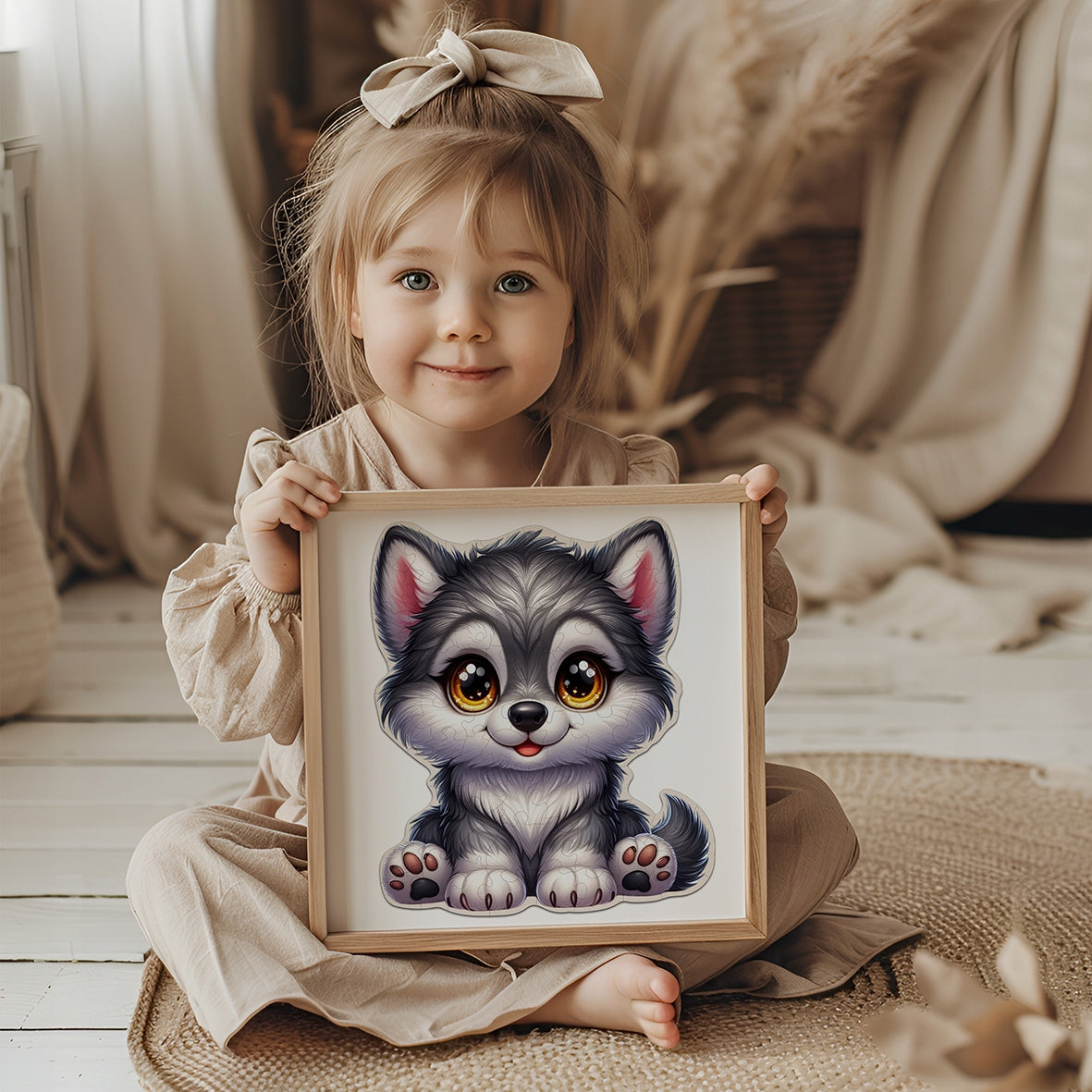 Puzzle Drewniane Premium dla dzieci Wilczek 63 EL. Układanka PUZZLED