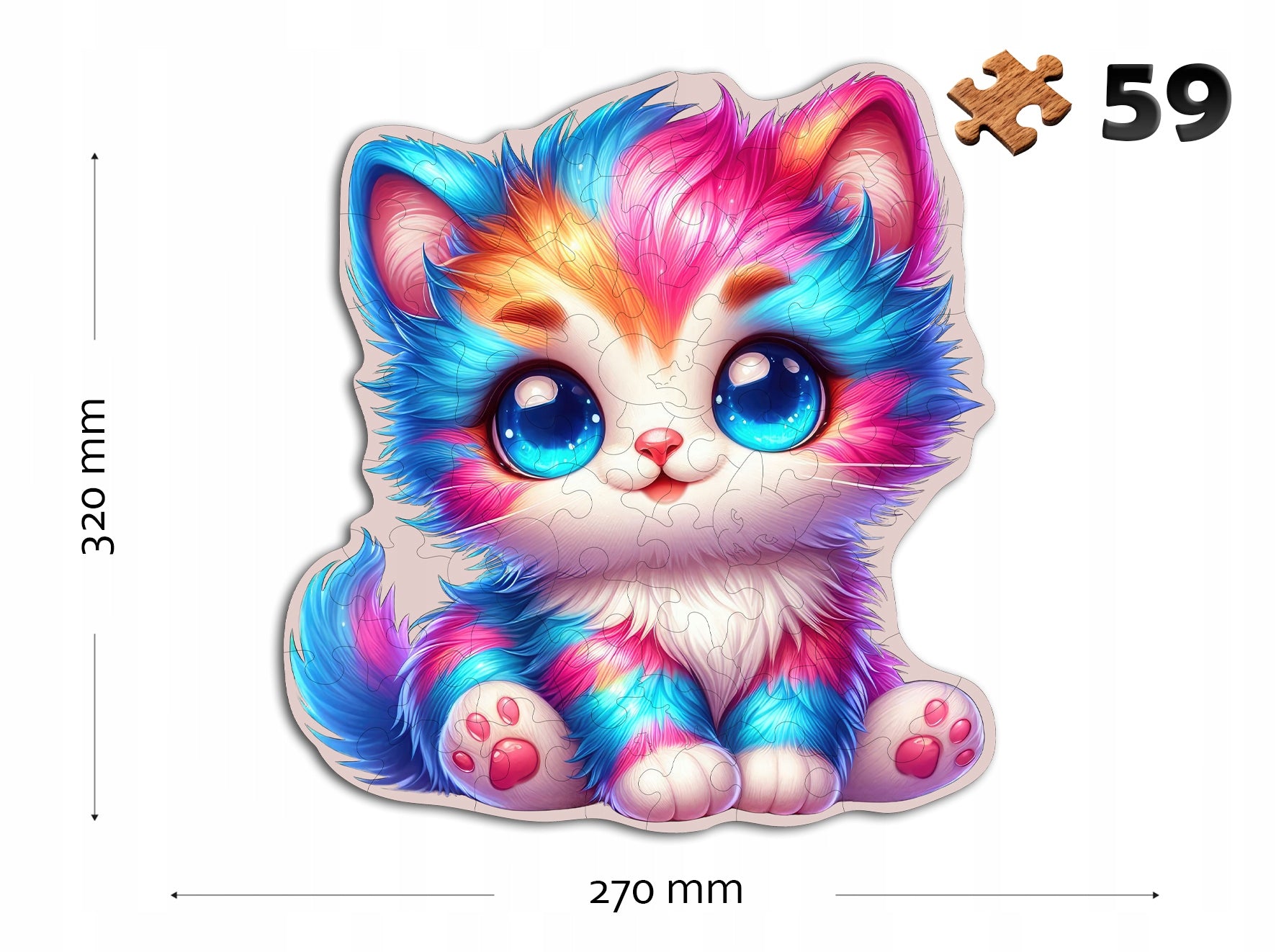 Puzzle drewniane 59 el. Kotek dla dzieci i dorosłych prezent 6+ Układanka