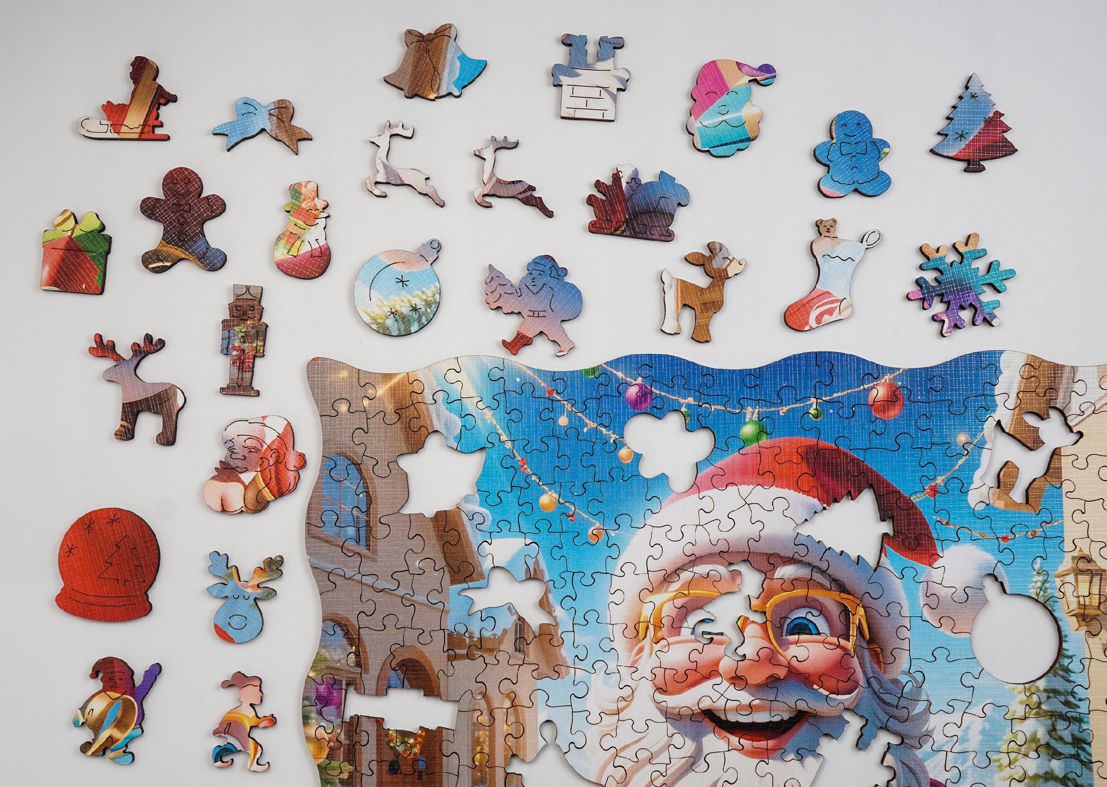 Puzzle Drewniane Świąteczne Mikołaj 385 El. Puzzled - Laserowe Prezent 8+!
