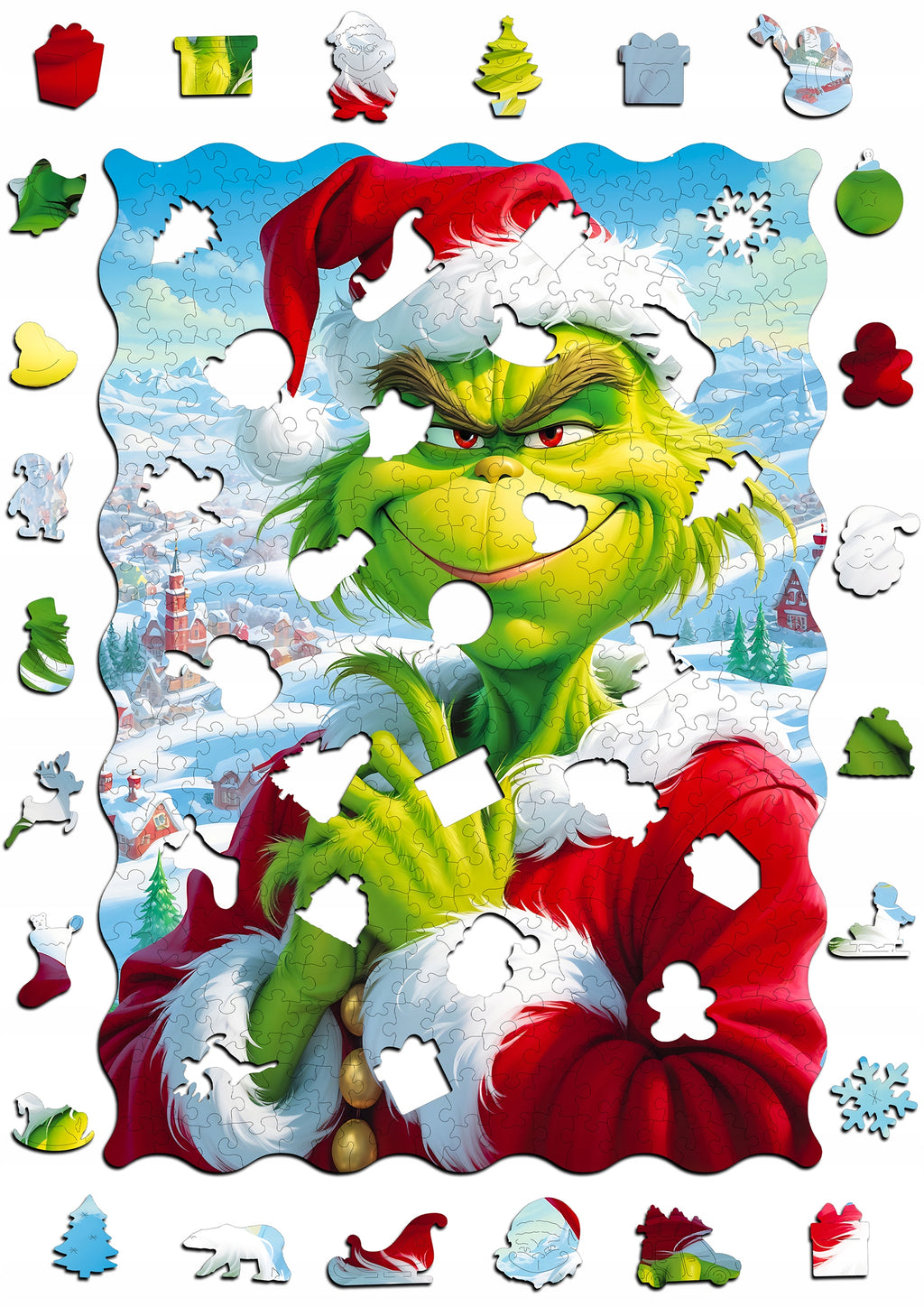 Puzzle Drewniane Świąteczne Grinch 375 El. Puzzled - Laserowe Prezent 6+!
