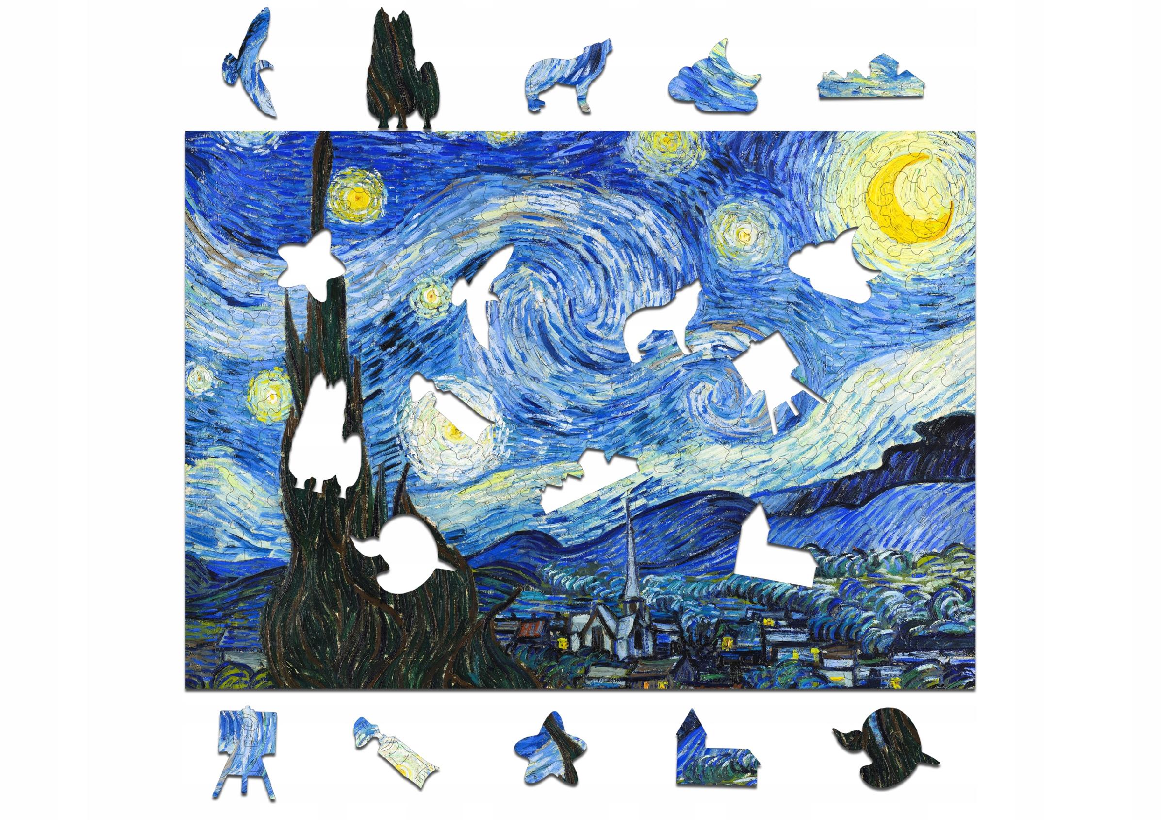 Drewniane Puzzle Van Gogh Gwieździsta Noc A4 150 el. Prezent Sztuka Dekor
