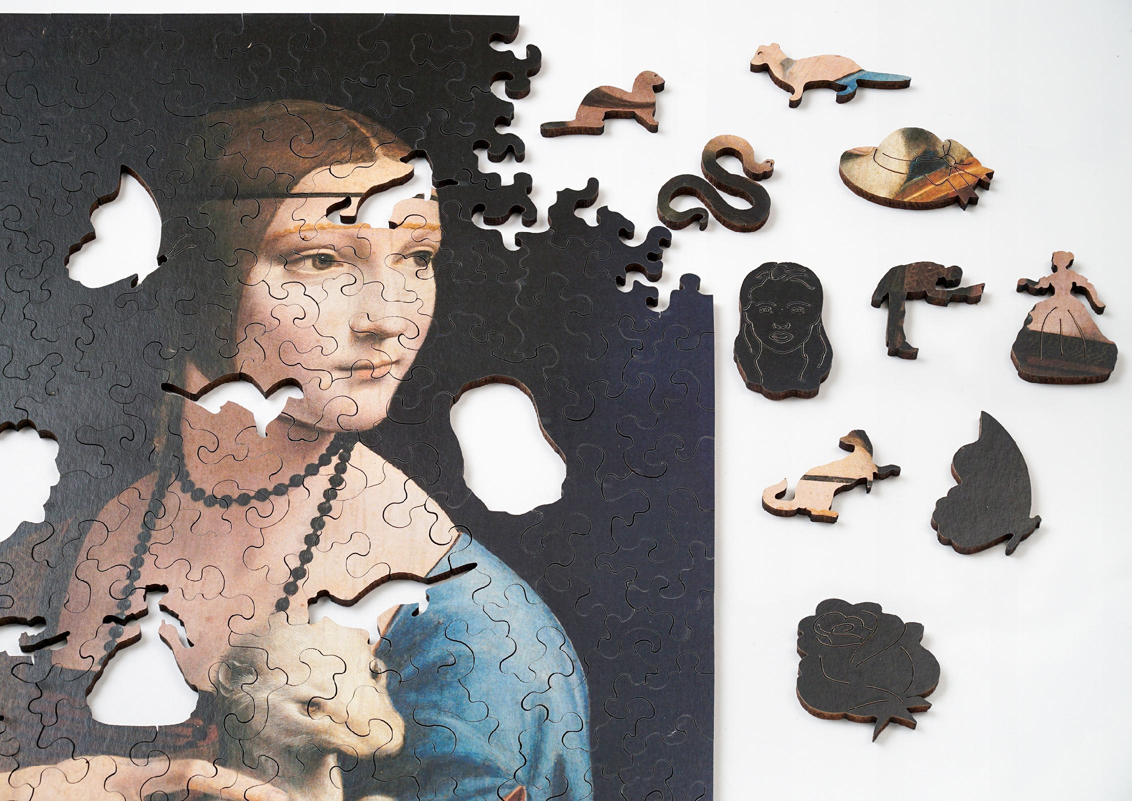 Puzzle Drewniane Dama z Gronostajem Układanka Drewniana 170 Elementów A4