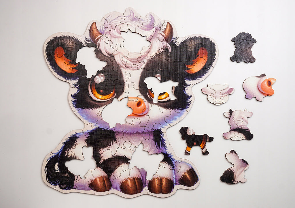 Puzzle Drewniane Premium dla dzieci Krówka 59 EL. Układanka PUZZLED