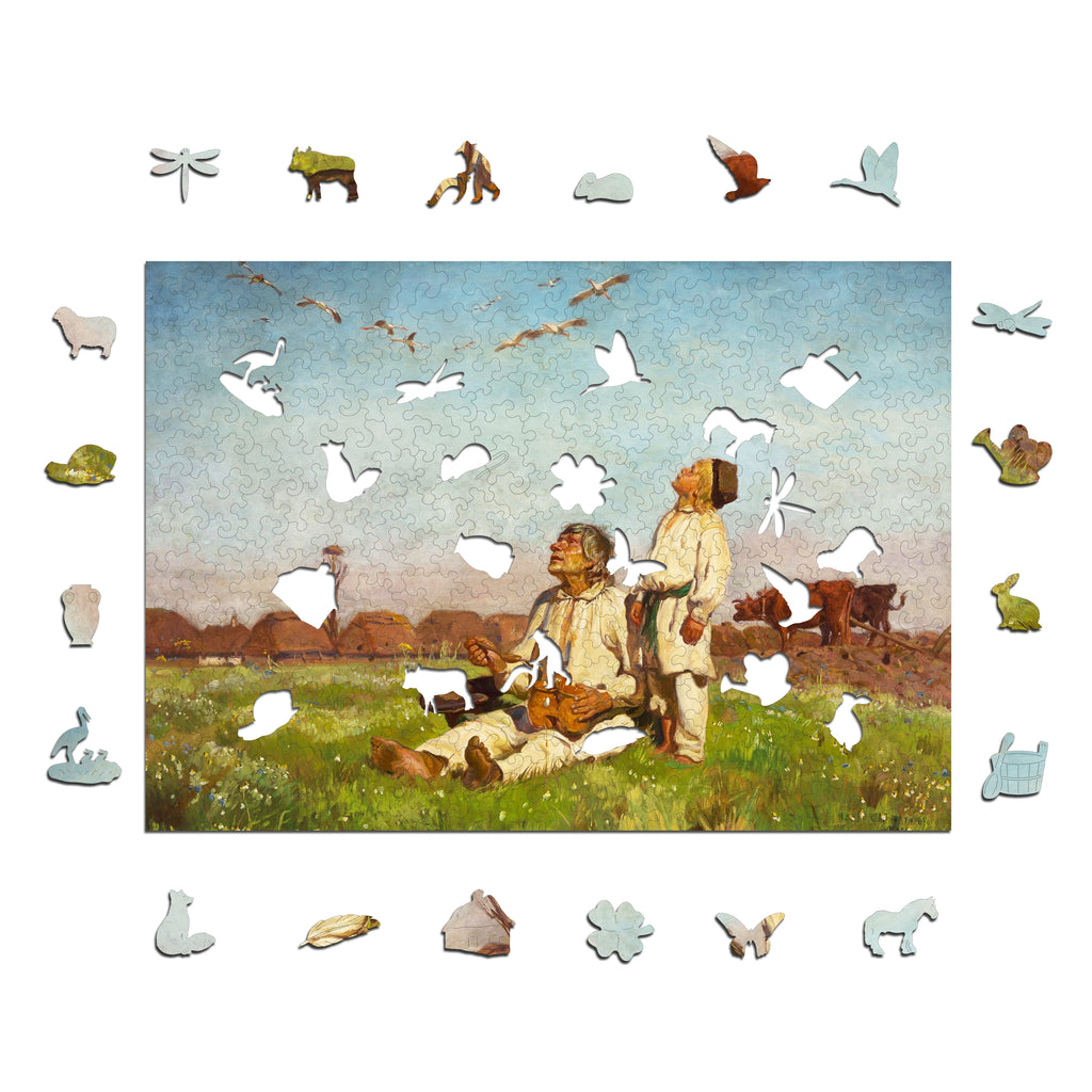 Puzzle Drewniane Bociany Józef Chełmoński Układanka 305 Elementów A3