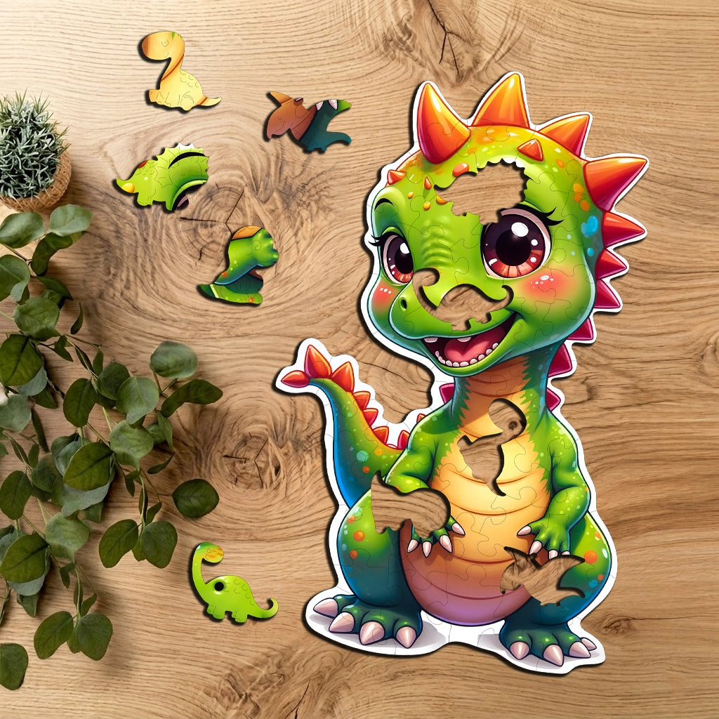 Puzzle Drewniane Premium dla Dzieci Wesoły Dinozaur 52 EL Układanka PUZZLED