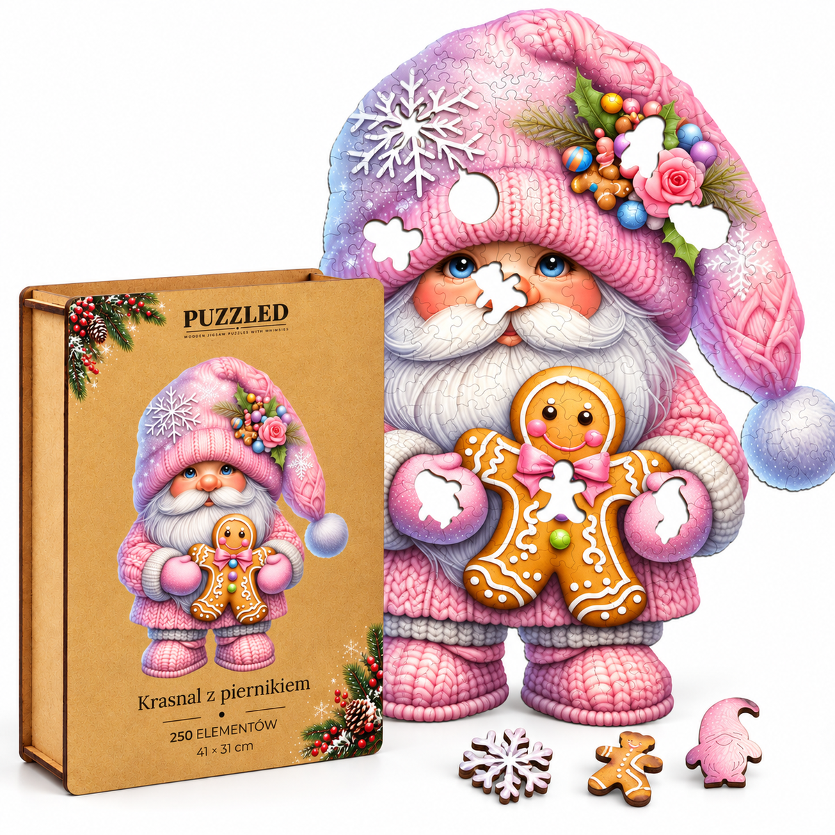 Puzzle Drewniane Krasnal z Piernikiem – 250 elementów
