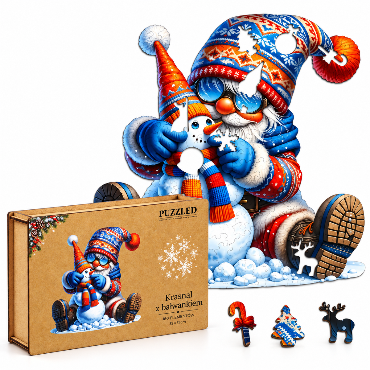 Puzzle Drewniane Krasnal z Bałwankiem – 180 elementów