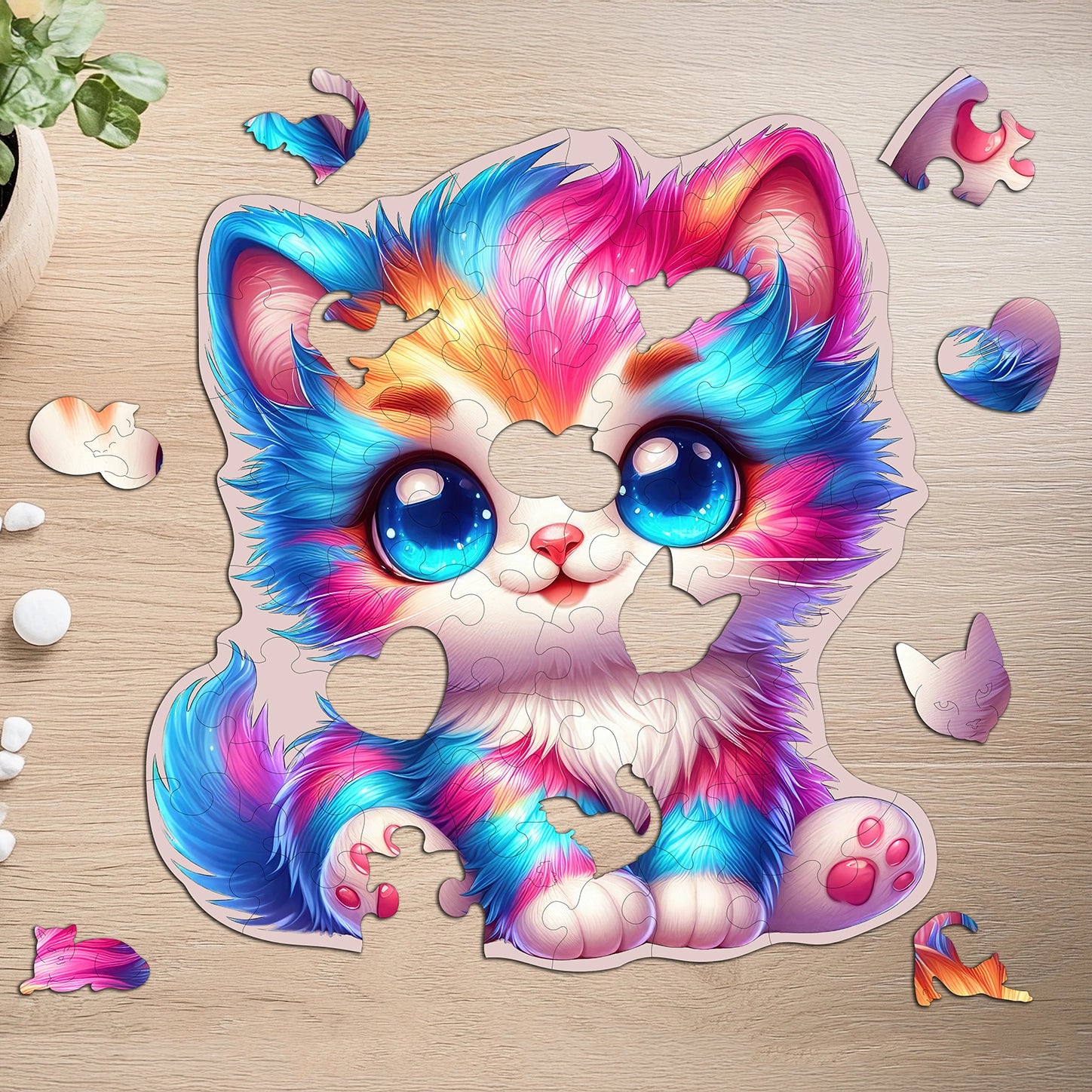 Puzzle drewniane 59 el. Kotek dla dzieci i dorosłych prezent 6+ Układanka