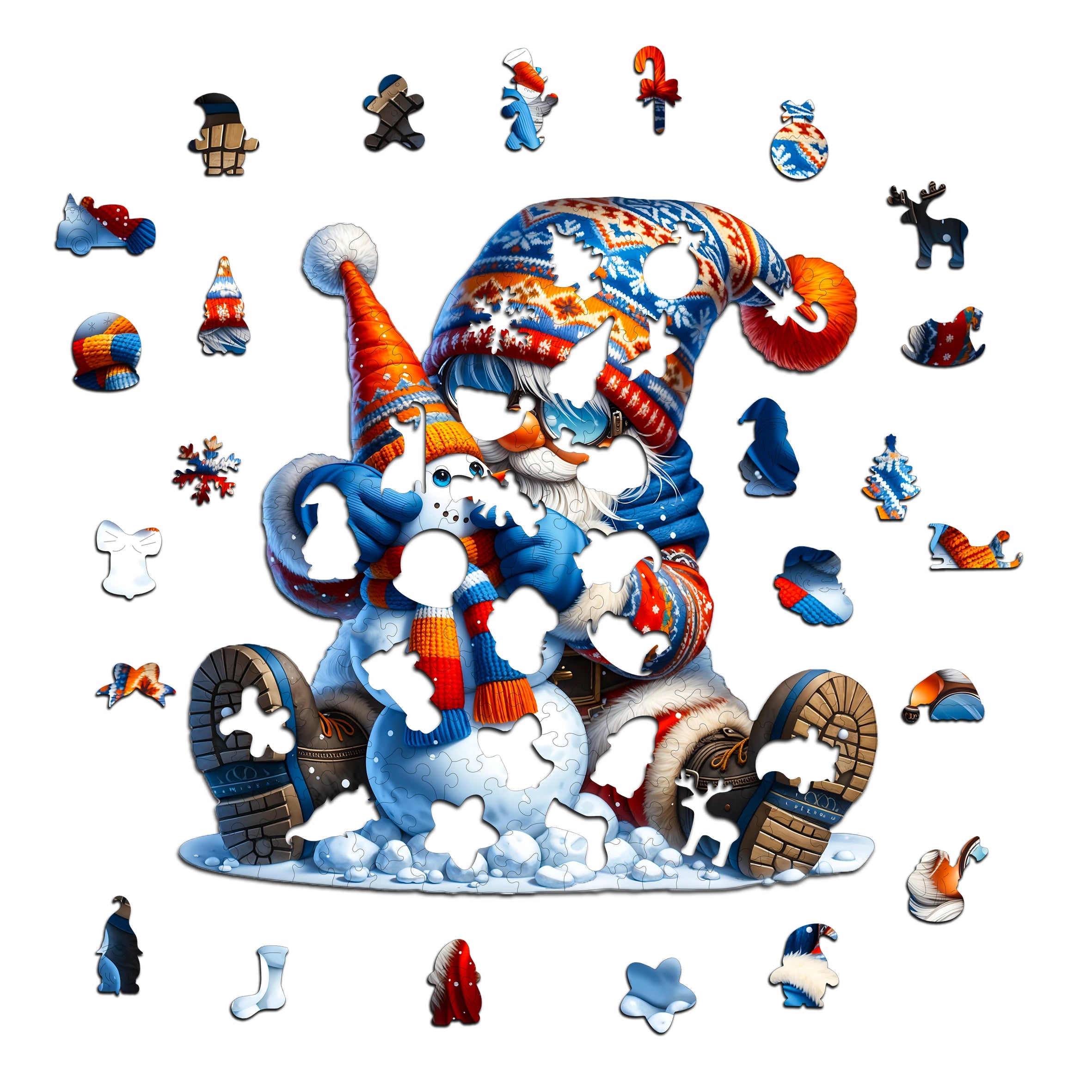 Puzzle Drewniane dla Dorosłych – Krasnal z bałwankiem 180 el. | PUZZLED