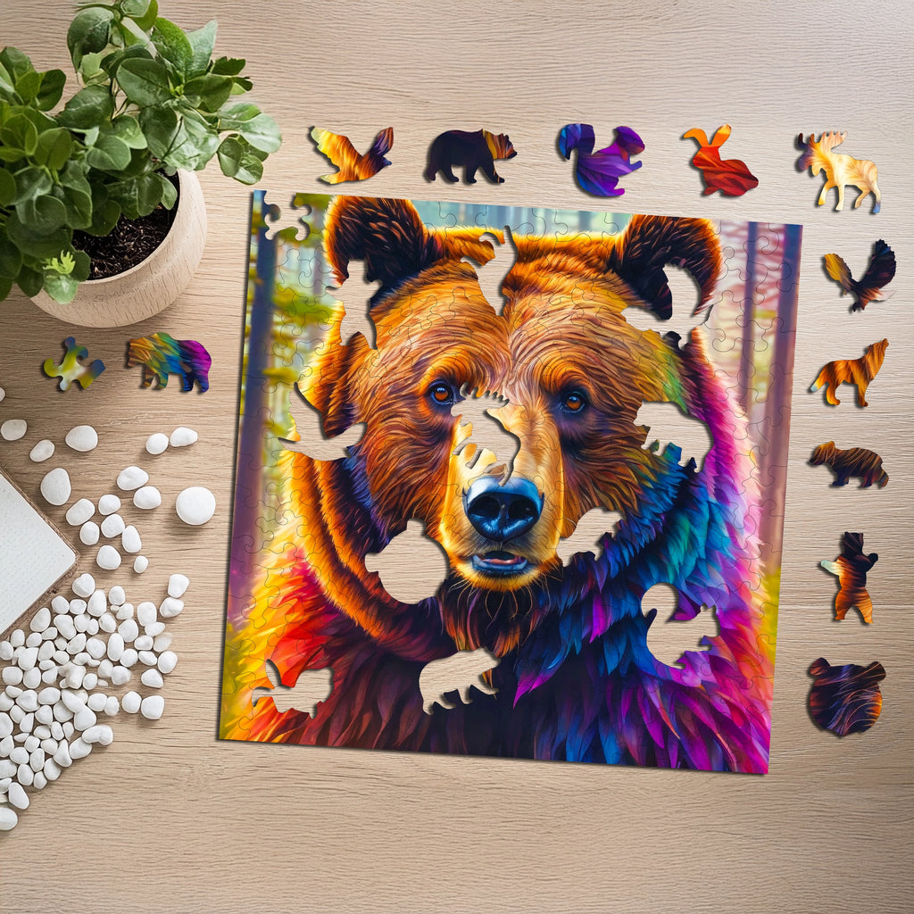 Puzzle drewniane PUZZLED Brunatny Niedźwiedź 155 elementów dla dorosłych