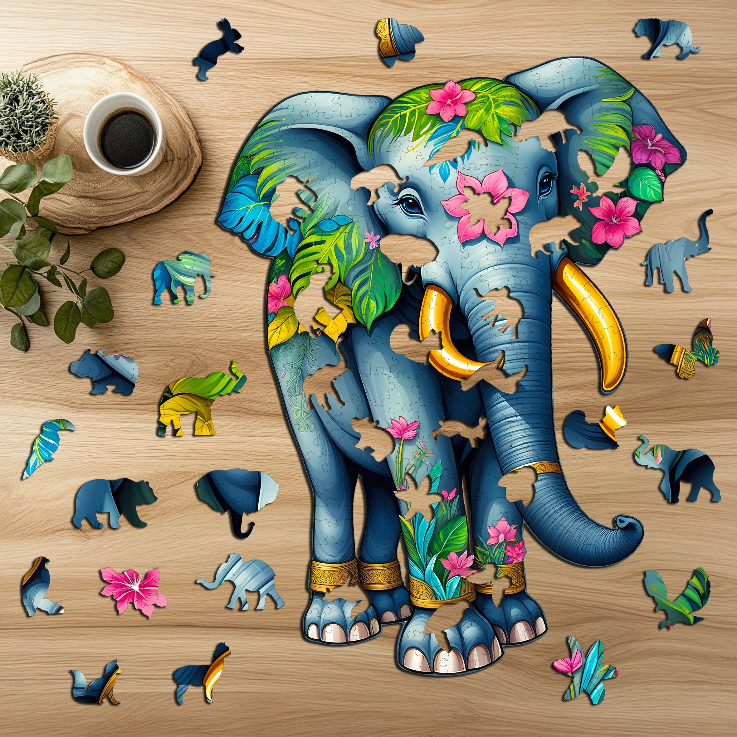 Puzzle drewniane PUZZLED Słoń 240 elementów – układanka po obrysie dla dorosłych