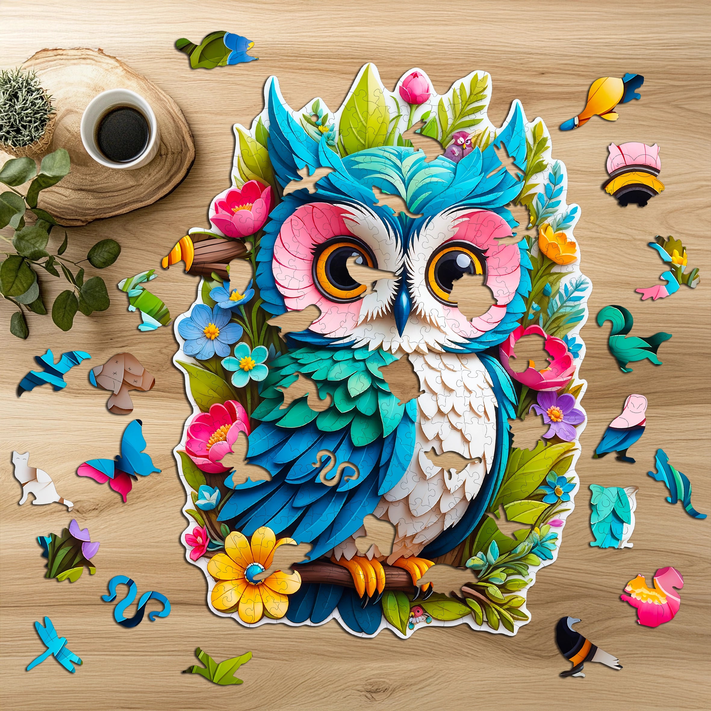 Puzzle drewniane PUZZLED Sowa 305 elementów – układanka po obrysie dla dorosłych