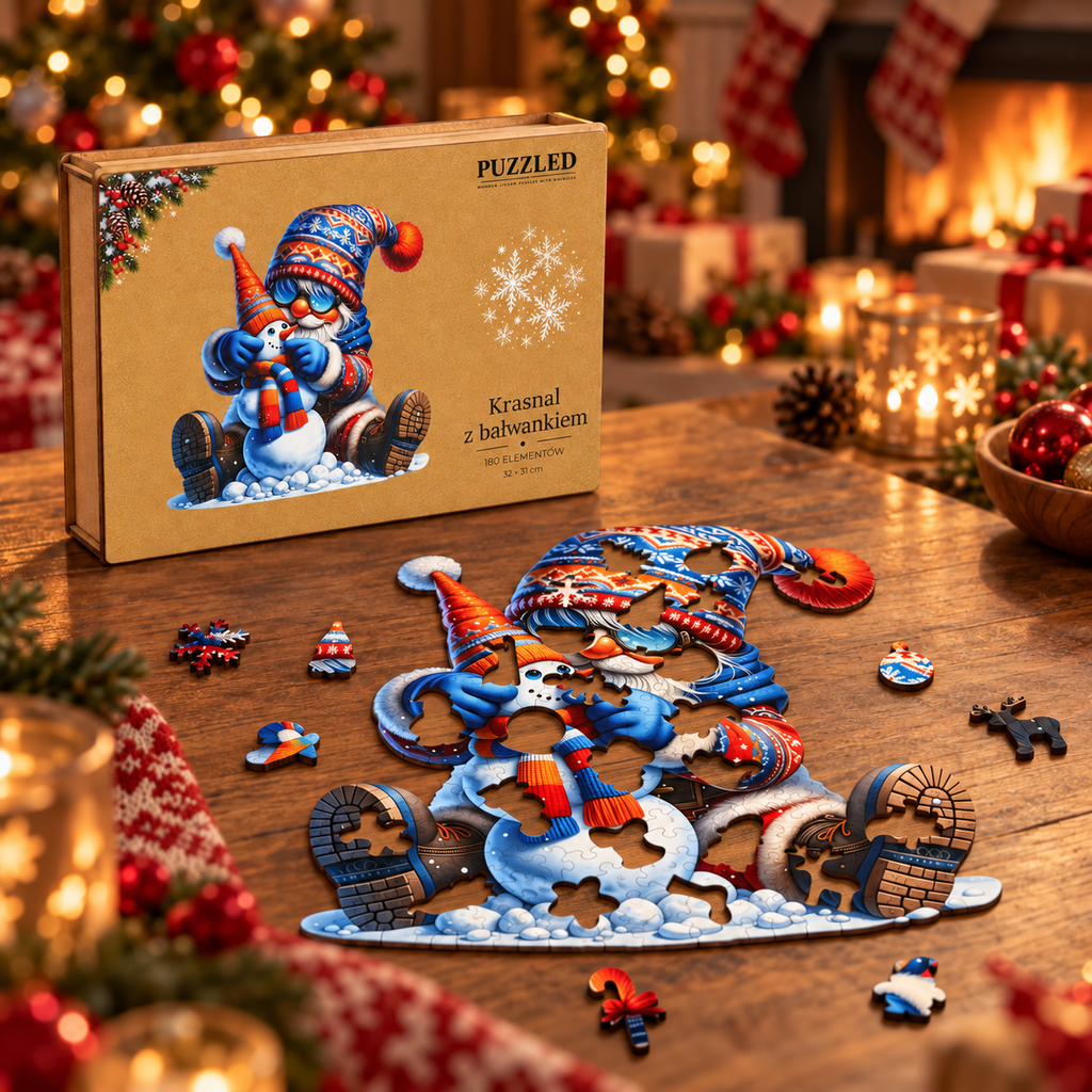 Puzzle Drewniane Krasnal z Bałwankiem – 180 elementów