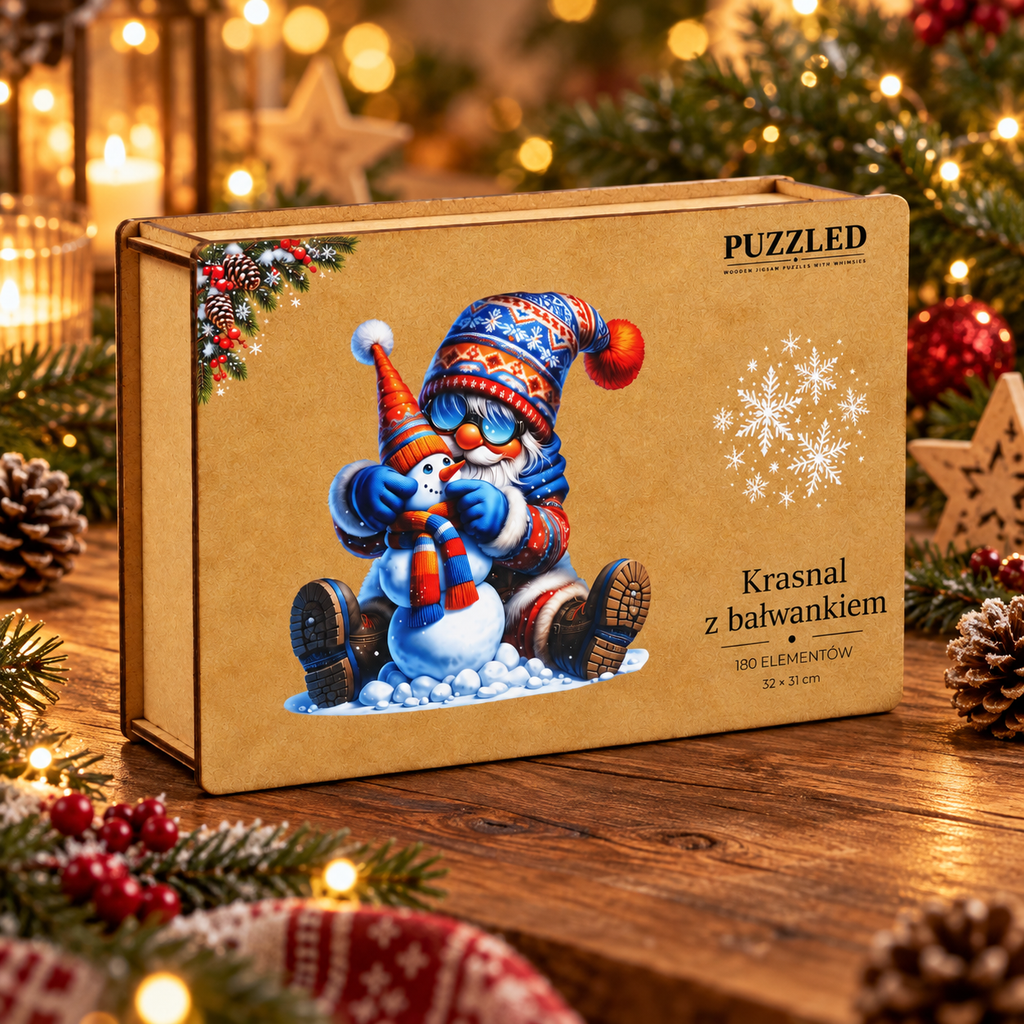 Puzzle Drewniane Krasnal z Bałwankiem – 180 elementów