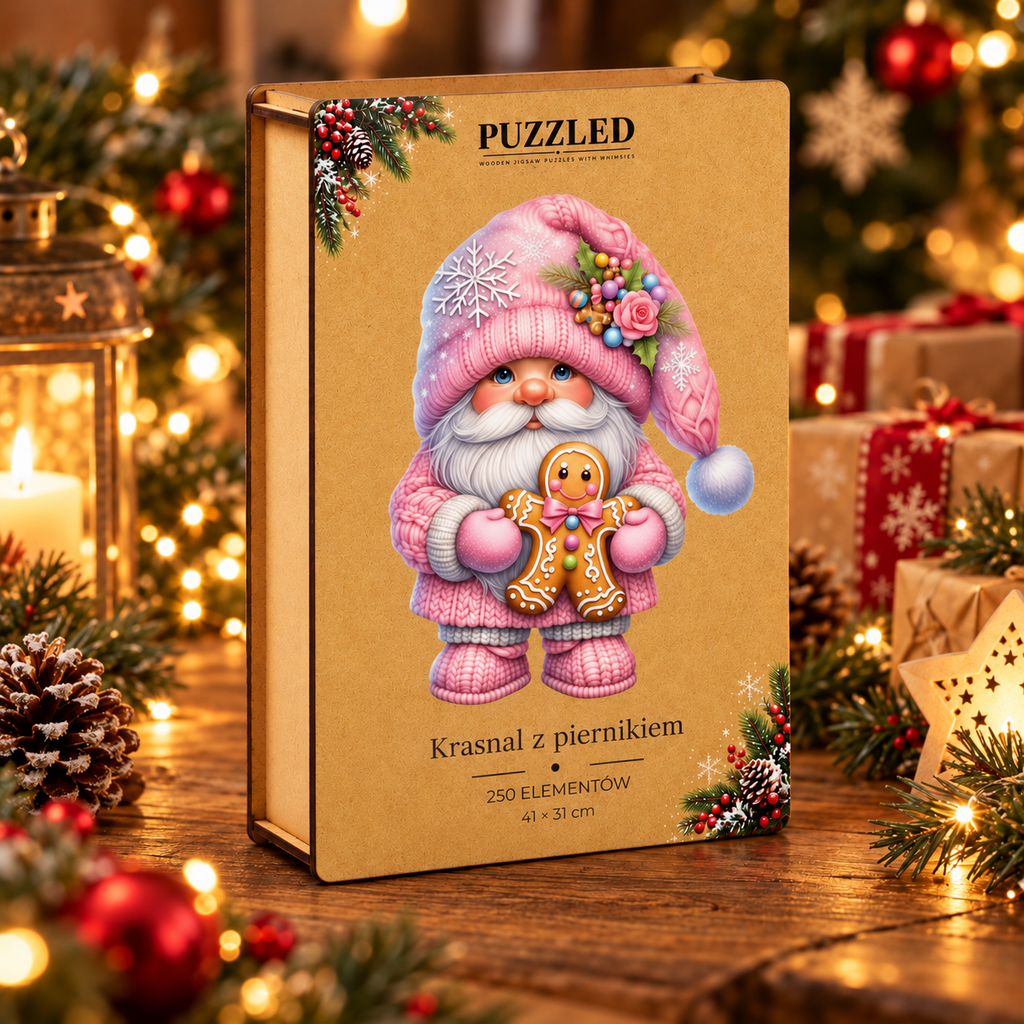 Puzzle Drewniane Krasnal z Piernikiem – 250 elementów