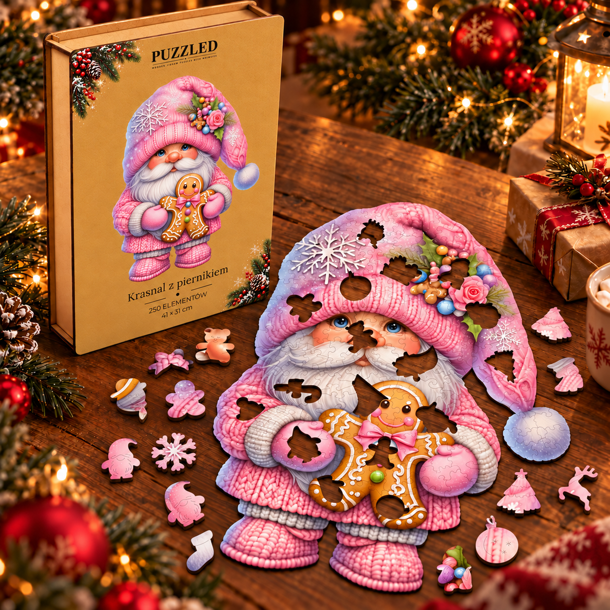 Puzzle Drewniane Krasnal z Piernikiem – 250 elementów