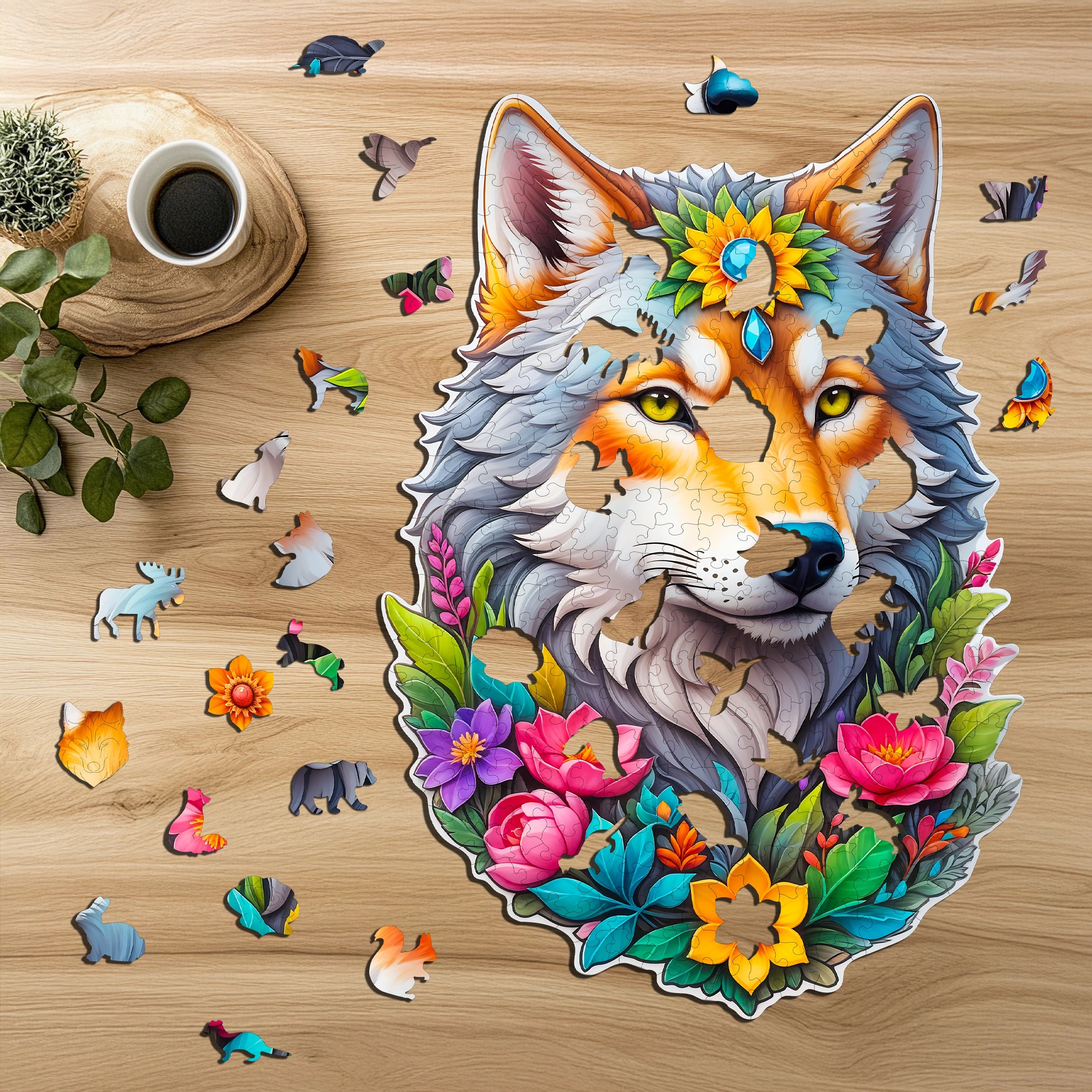 Puzzle drewniane PUZZLED Wilk 235 elementów – układanka po obrysie dla dorosłych