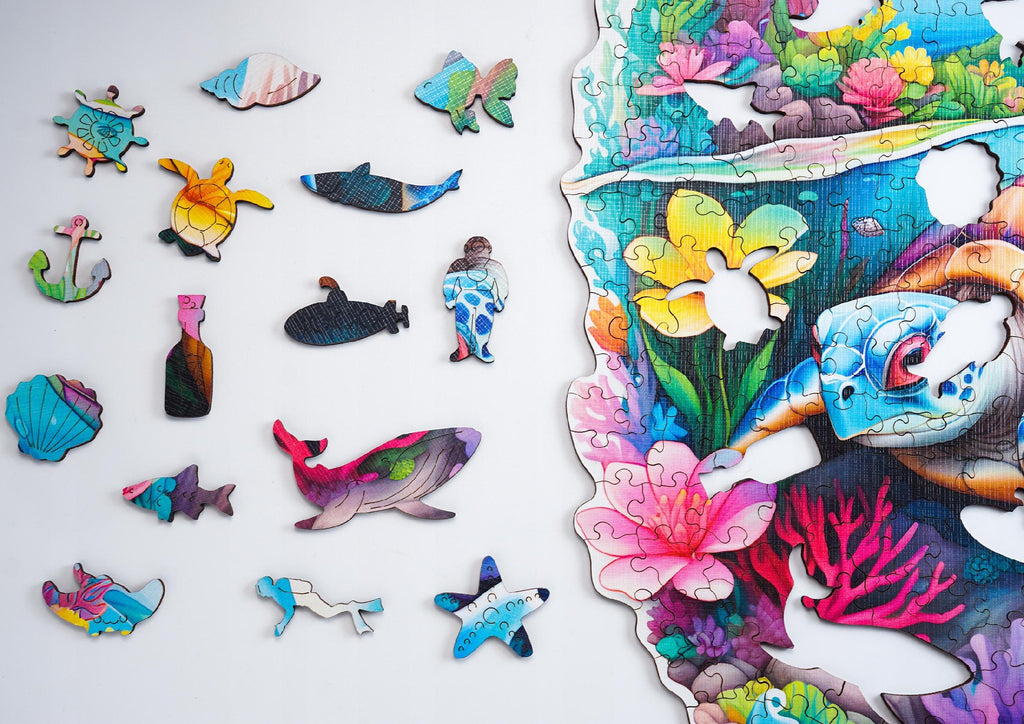 Puzzle drewniane PUZZLED Żółw 275 elementów – układanka po obrysie dla dorosłych