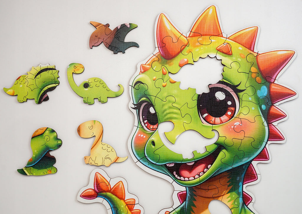 Puzzle Drewniane Premium dla Dzieci Wesoły Dinozaur 52 EL Układanka PUZZLED