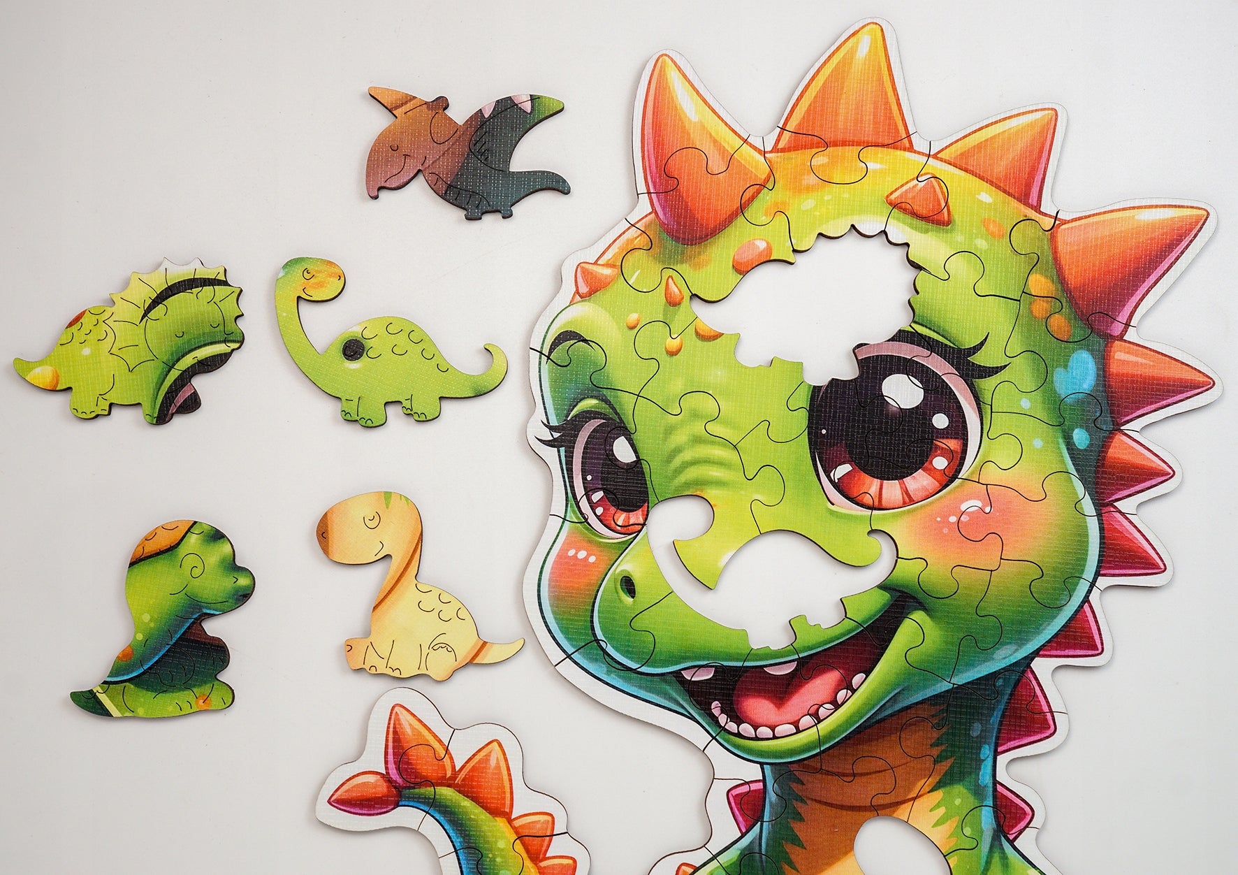 Puzzle Drewniane Premium dla Dzieci Wesoły Dinozaur 52 EL Układanka PUZZLED