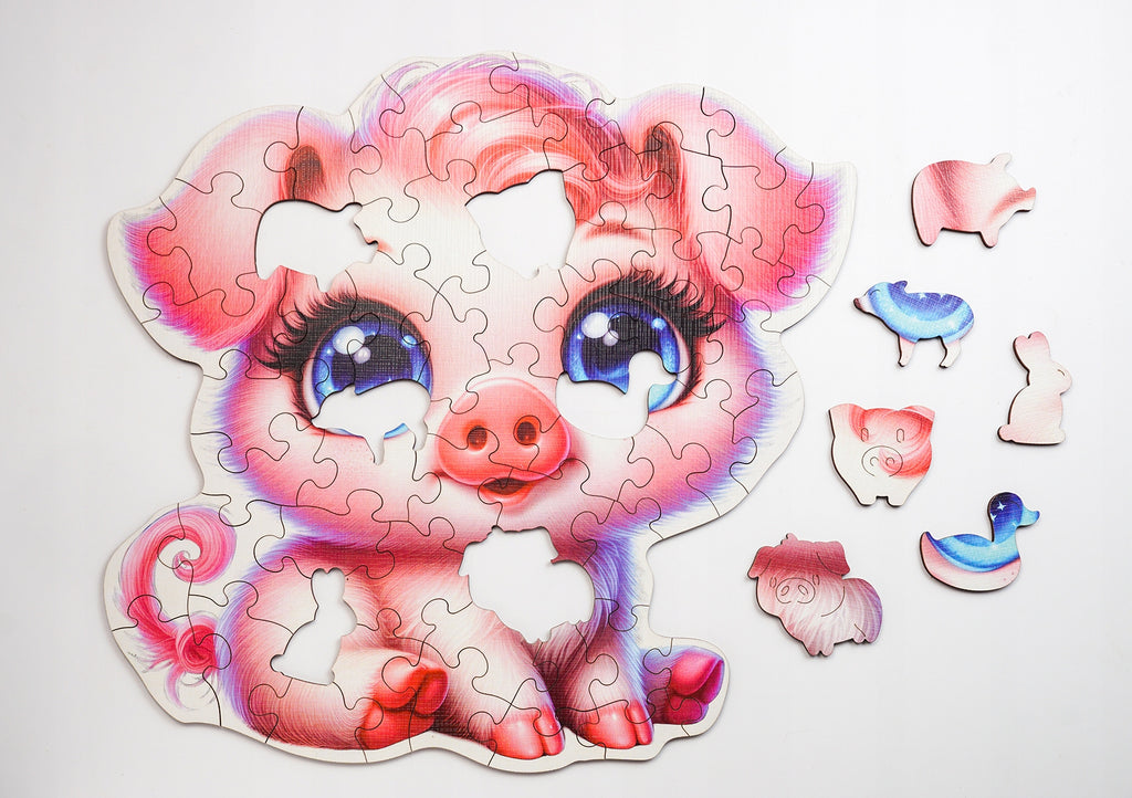 Puzzle Drewniane Premium dla dzieci Świnka 58 EL. Układanka PUZZLED
