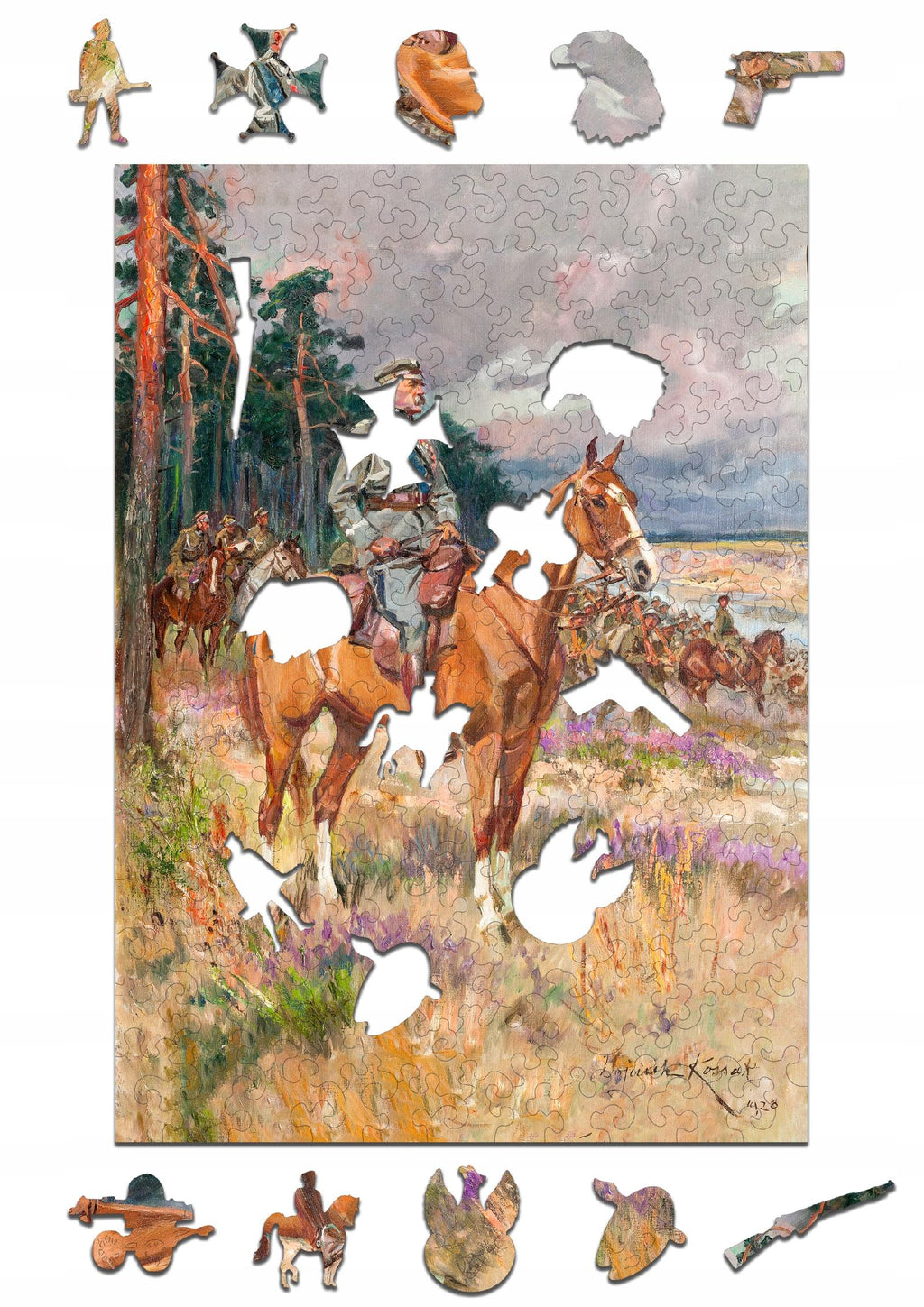 Puzzle Drewniane Kossak Piłsudski Na Kasztance Układanka A4 140 Elementów