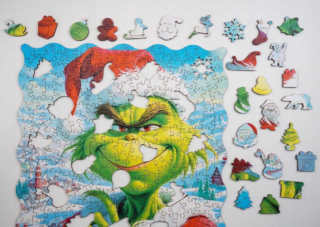 Puzzle Drewniane Świąteczne Grinch 375 El. Puzzled - Laserowe Prezent 6+!