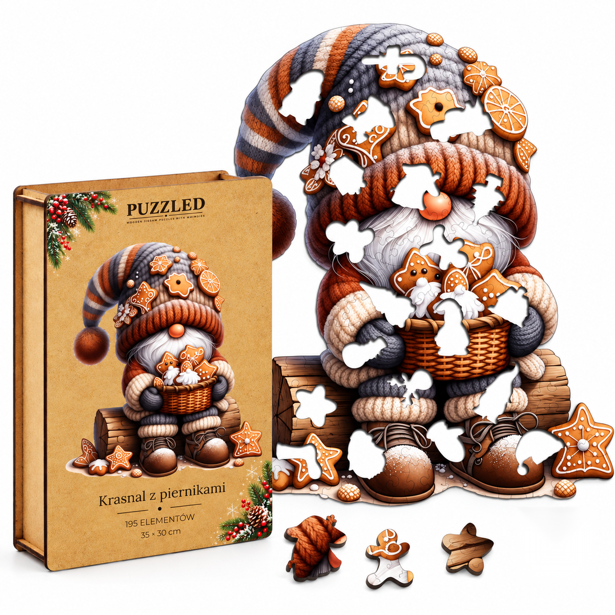 Puzzle Drewniane Krasnal z Piernikami – 195 elementów