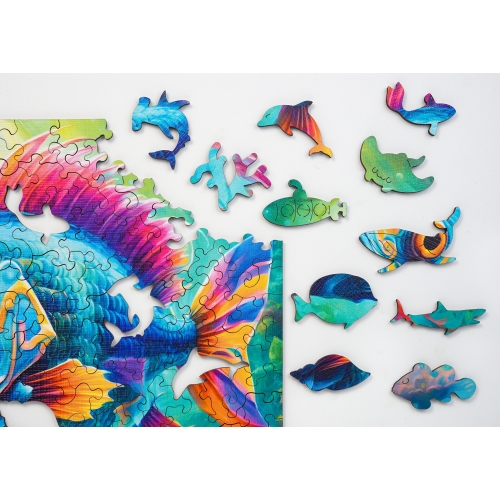 Puzzle Drewniane 25 x 25 cm RYBA 145 Elementów Układanka Drewniana