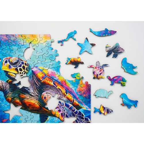 Puzzle Drewniane 25 x 25 cm ŻÓŁW 165 Elementów Układanka Drewniana