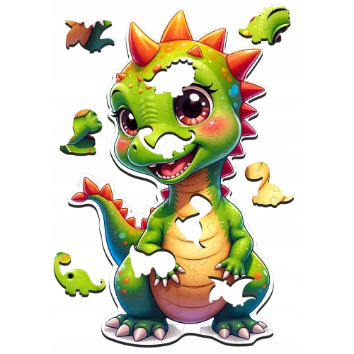 Puzzle Drewniane Premium dla Dzieci Wesoły Dinozaur 52 EL Układanka PUZZLED