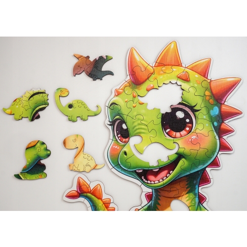 Puzzle Drewniane Premium dla Dzieci Wesoły Dinozaur 52 EL Układanka PUZZLED